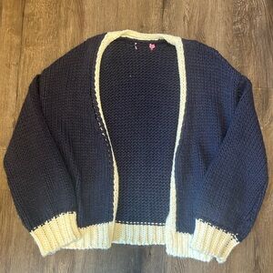 Edikted Navy Blue Chunky Knit Cardigan